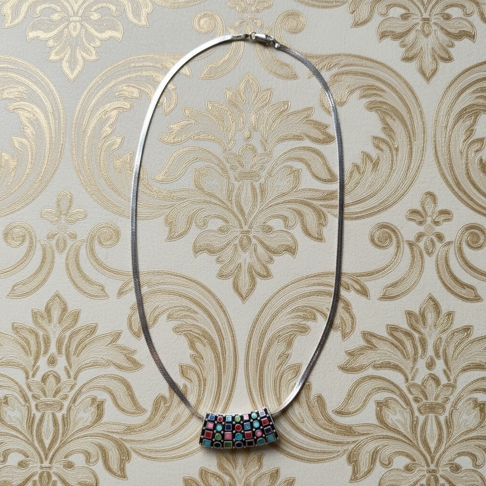 Necklace w:Multi stone 925 stamped Charm - Picture 2 of 8